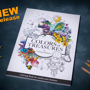 Kolorowanka dla dorosłych, 36 ilustracji, wydrukowana na papierze wysokiej jakości, wersja twarda | Color of Treasures autorstwa Nikolett Delafraye
