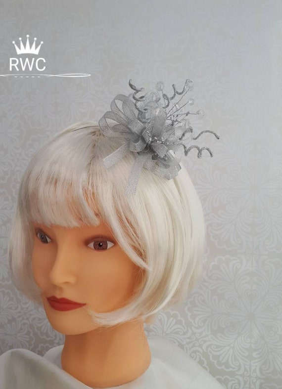 Black silver //fascinator pearls//clear jewels croc clip//headband