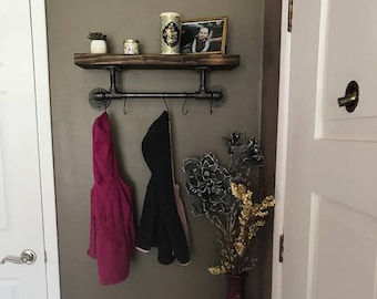Entryway Pipe Shelf - Coat Rack - Coat Rack with shelf - Entryway shelf - Coat Hooks - Coat Hooks with Shelf - Industrial shelf - Farmhouse