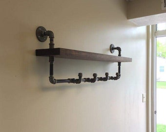 Coat Rack with shelf Entryway shelf Coat Hooks Coat Hooks with Shelf  Industrial shelf Farmhouse Entryway Pipe Shelf Coat Rack - Main Image