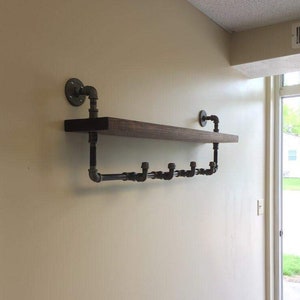 Coat Rack with shelf Entryway shelf Coat Hooks Coat Hooks with Shelf Industrial shelf Farmhouse Entryway Pipe Shelf Coat Rack image 1