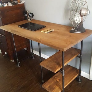 Pipe Desk with shelves, Home Office Desk, Industrial Pipe Desk, Wood office desk, Reclaimed wood desk, Office desk, Wood and Steel Desk