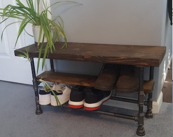 Shoe Storage Bench, Industrial Entryway Bench with Shoe Storage, Entry Bench with storage, Mudroom Bench, Rustic Bench, Farmhouse Bench,