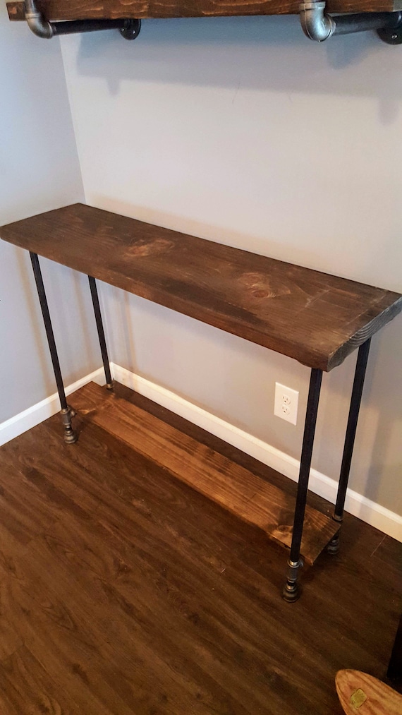 Narrow Console Table With Shelf Buffet Reclaimed Wood Accent Long Sofa Entry Hall