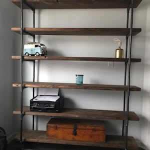 Reclaimed wood Bookcase Metal Bookcase Wall Unit Records storage Rustic Bookshelf Industrial Furniture Industrial bookcase image 2