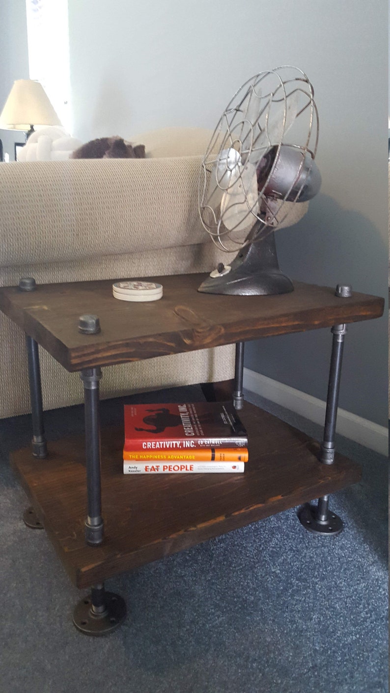 Reclaimed wood end table, rustic end table, reclaimed wood table, rustic night stand, pipe and wood end table, farmhouse table image 2