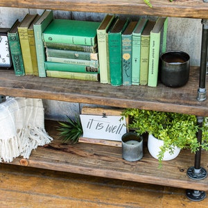 Steampunk book shelf, Industrial bookcase, Wooden Book Case, Wooden Book Shelf, Rustic book shelf, Steampunk tier stand, Farmhouse table image 3