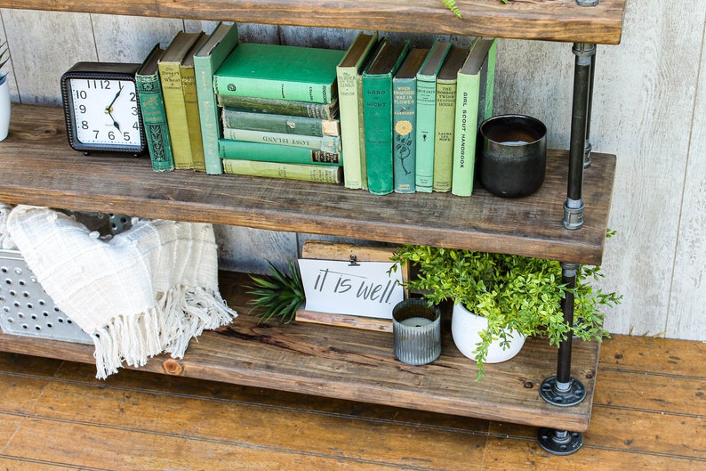 Steampunk book shelf, Industrial bookcase, Wooden Book Case, Wooden Book Shelf, Rustic book shelf, Steampunk tier stand, Farmhouse table image 3