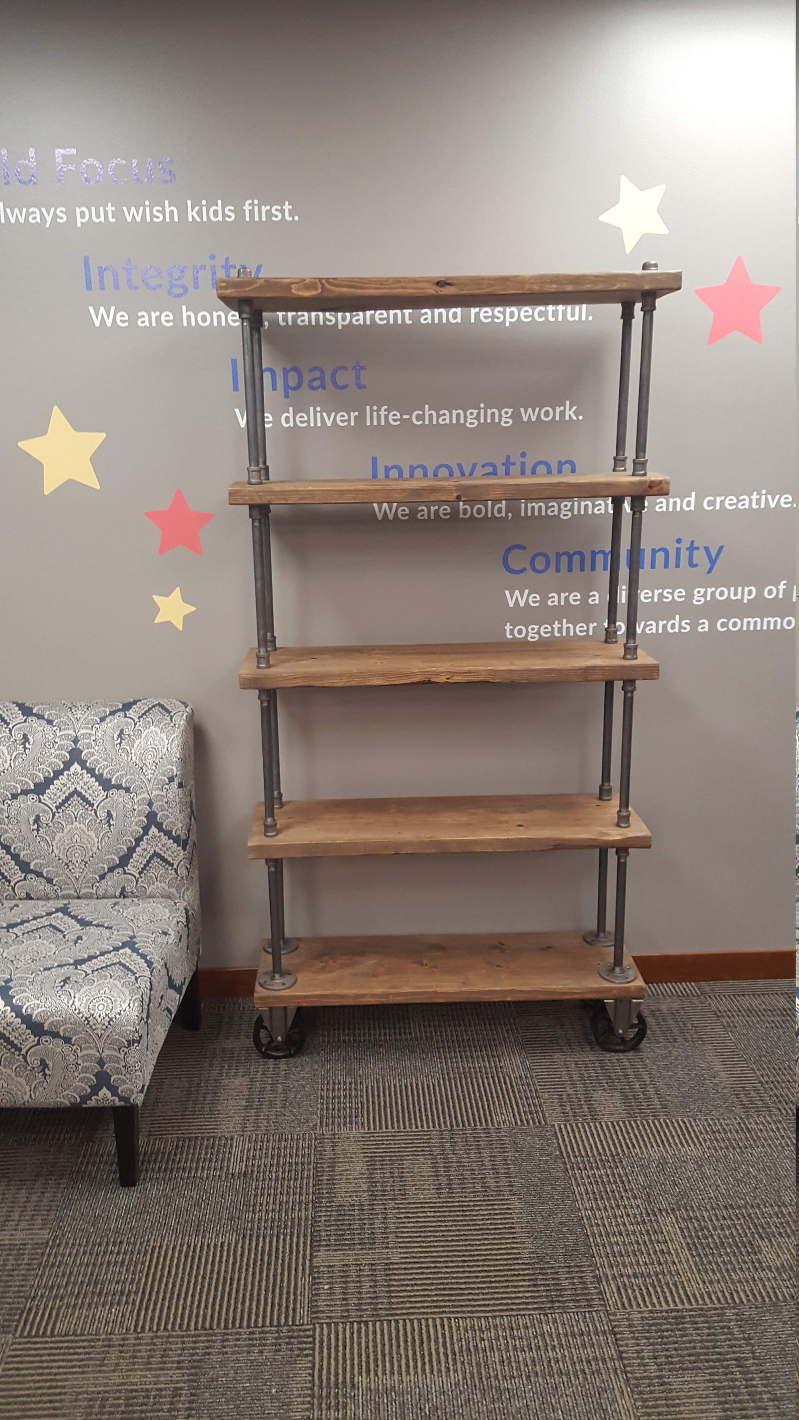 Bookcase with Casters Bookcase on Wheels Rustic Bookcase Etsy