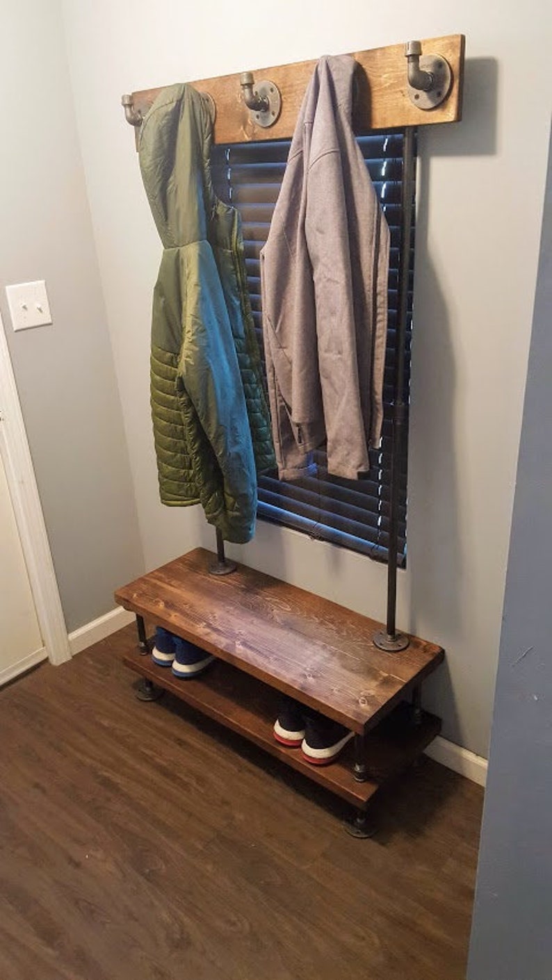 Entryway Coat Rack Bench Shoe Storage Urban Wood Rustic Wooden