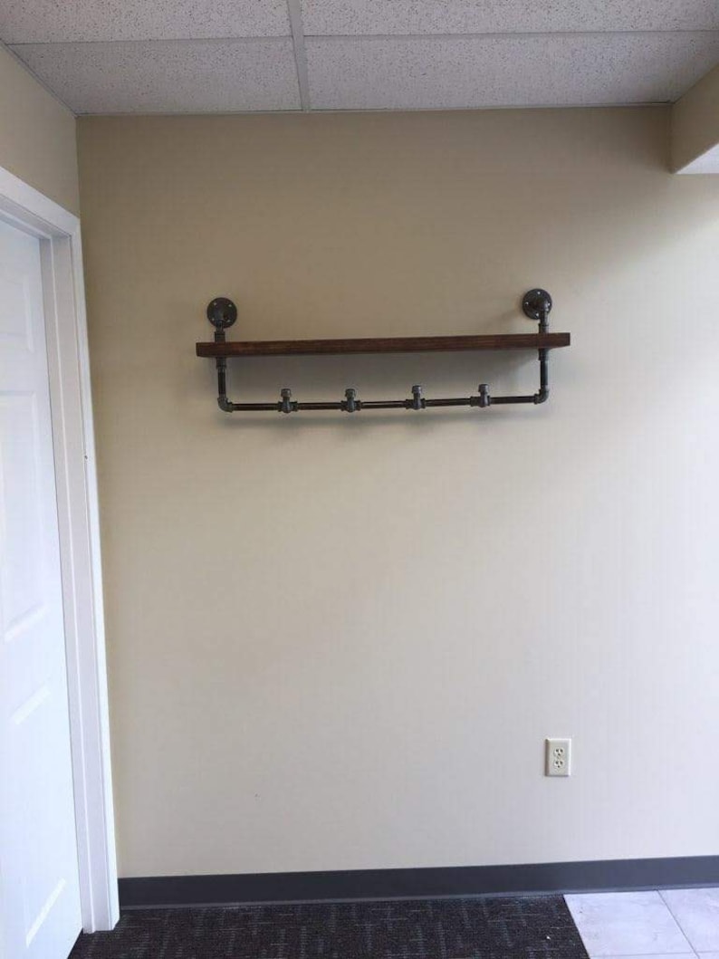 Coat Rack with shelf Entryway shelf Coat Hooks Coat Hooks with Shelf Industrial shelf Farmhouse Entryway Pipe Shelf Coat Rack image 2