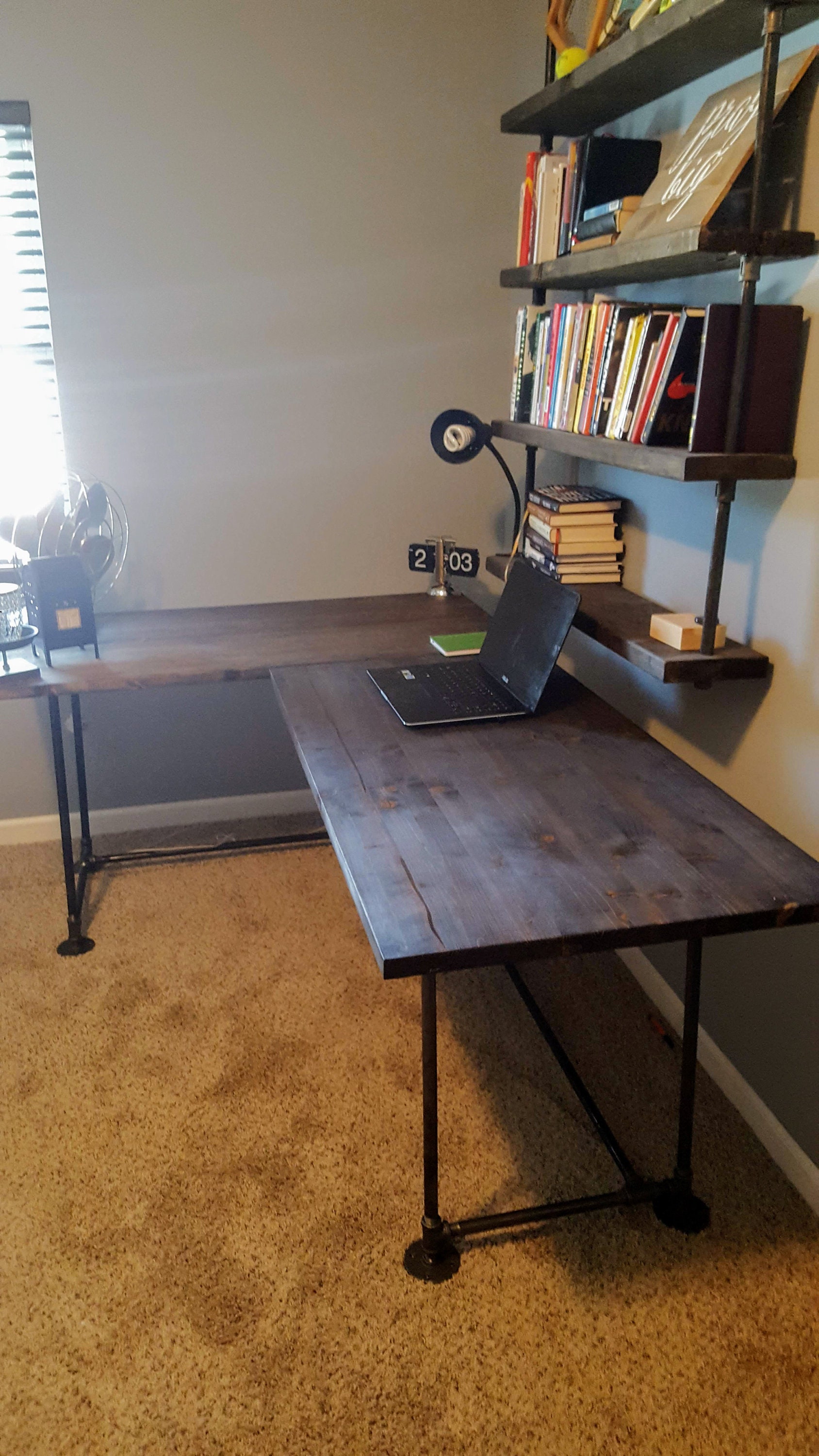 L shaped Desk Reclaimed wood desk Wood and steel desk Etsy