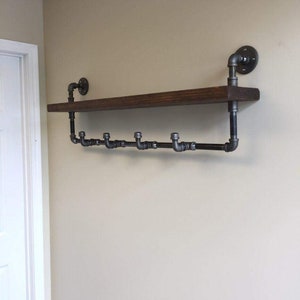 Coat Rack with shelf Entryway shelf Coat Hooks Coat Hooks with Shelf Industrial shelf Farmhouse Entryway Pipe Shelf Coat Rack image 3