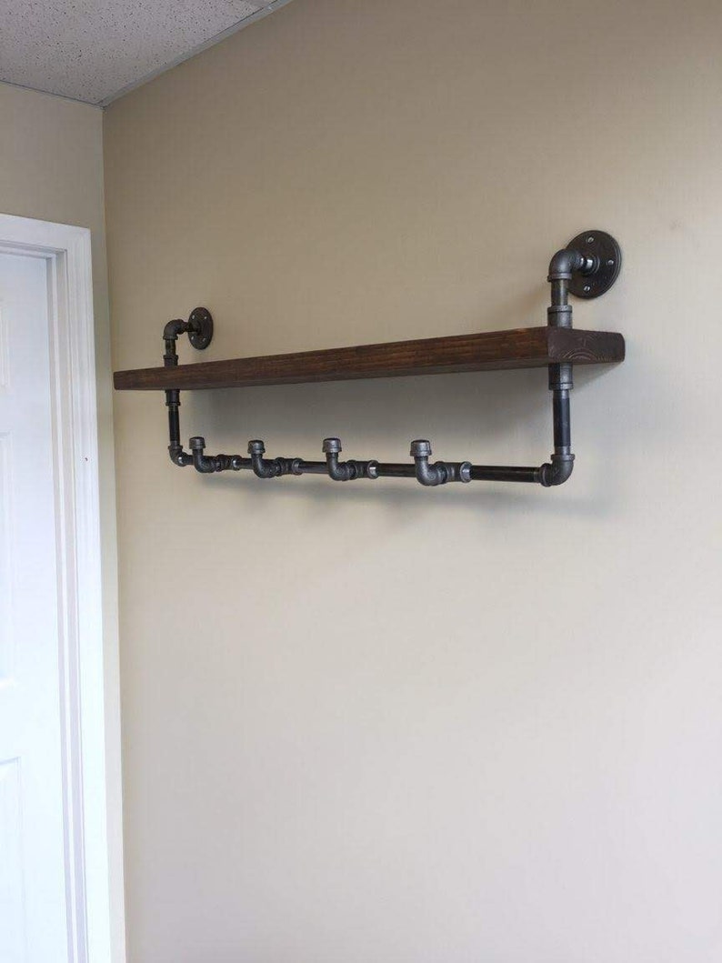 Coat Rack with shelf Entryway shelf Coat Hooks Coat Hooks with Shelf Industrial shelf Farmhouse Entryway Pipe Shelf Coat Rack image 3