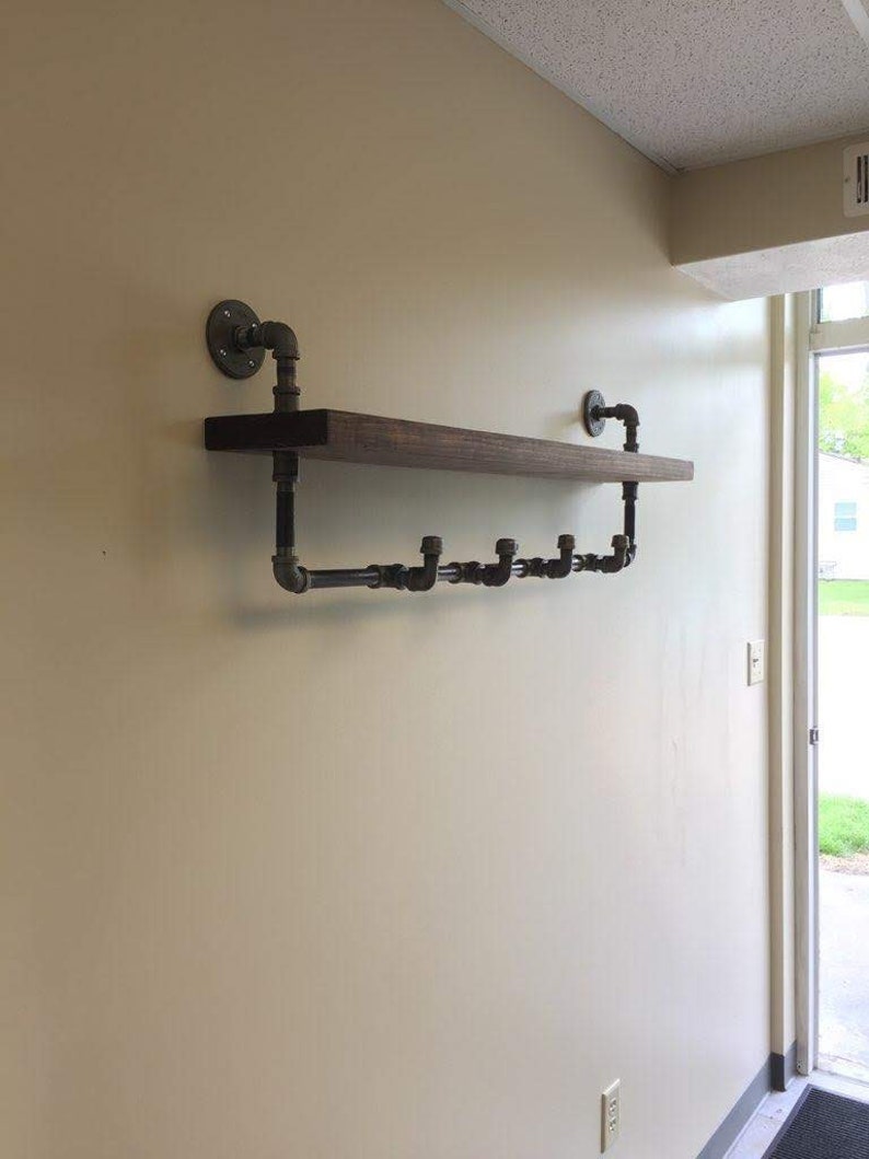 Coat Rack with shelf Entryway shelf Coat Hooks Coat Hooks with Shelf Industrial shelf Farmhouse Entryway Pipe Shelf Coat Rack image 1