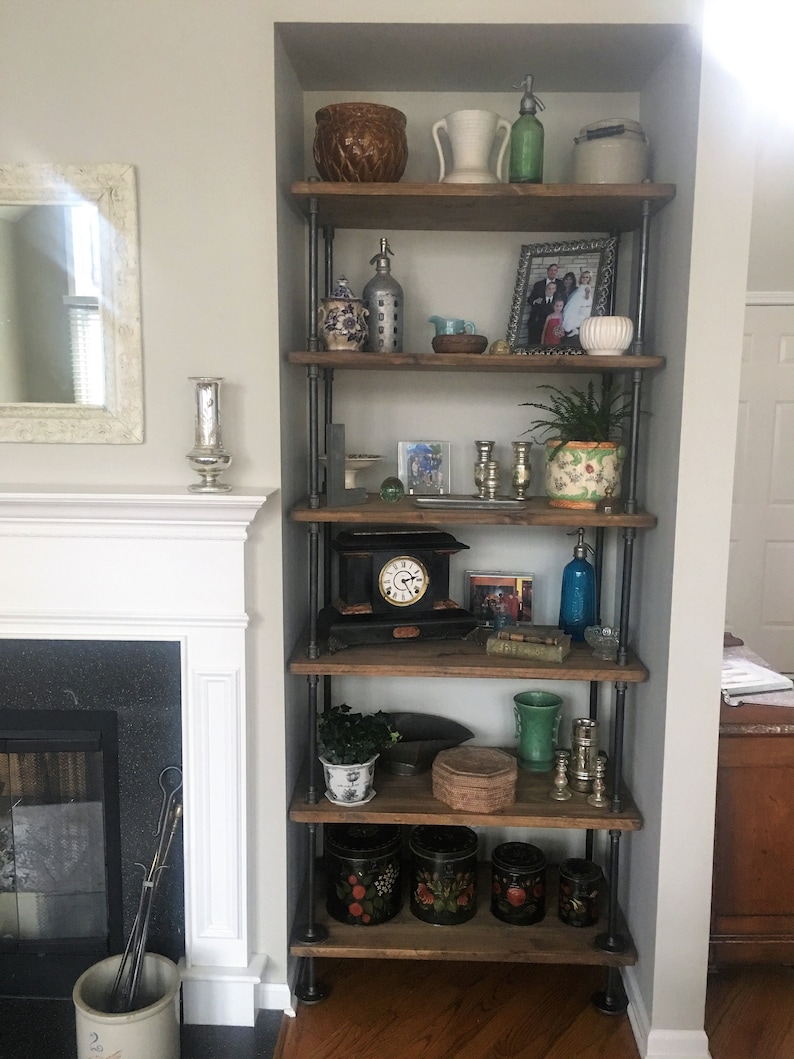 Steampunk book shelf, Industrial bookcase, Wooden Book Case, Wooden Book Shelf, Rustic book shelf, Steampunk tier stand, Farmhouse table image 6