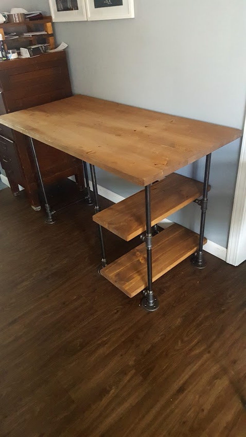 Pipe Desk with shelves Home Office Desk Industrial Pipe Etsy