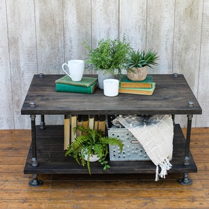 Double Shelf Coffee Table, Coffee Table, Table with storage ,Farmhouse Furniture, Steampunk coffee table,  Media Console Urban Industrial