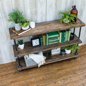 Steampunk book shelf, Industrial bookcase, Wooden Book Case, Wooden Book Shelf, Rustic book shelf, Steampunk tier stand, Farmhouse table image 2