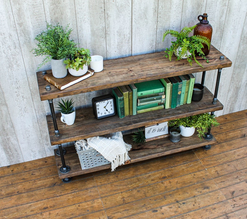 Steampunk book shelf, Industrial bookcase, Wooden Book Case, Wooden Book Shelf, Rustic book shelf, Steampunk tier stand, Farmhouse table image 2