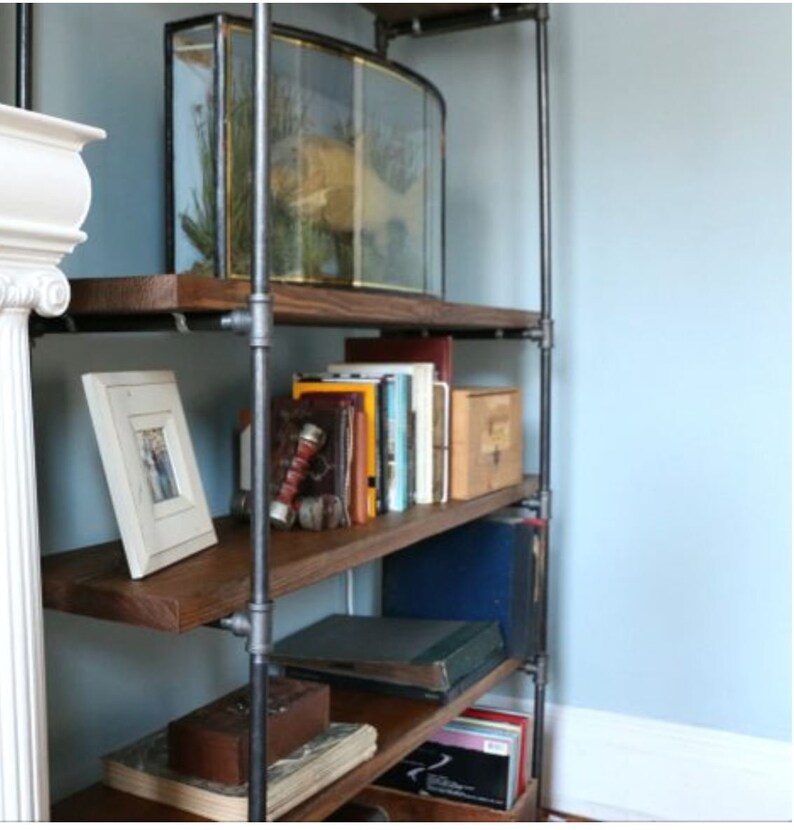 Reclaimed wood Bookcase Metal Bookcase Wall Unit Records Etsy