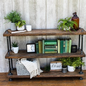 Steampunk book shelf, Industrial bookcase, Wooden Book Case, Wooden Book Shelf, Rustic book shelf, Steampunk tier stand, Farmhouse table image 1