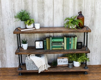 Steampunk book shelf, Industrial bookcase, Wooden Book Case, Wooden Book Shelf,  Rustic book shelf, Steampunk tier stand, Farmhouse table