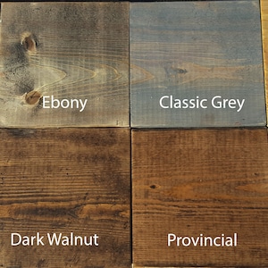 May include: Eight wood stain color samples, including Red Mahogany, Ebony, Classic Grey, Golden Oak, Jacobean, Dark Walnut, Provincial, and Special Walnut.