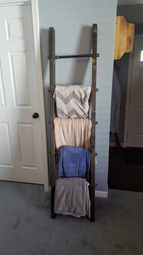 Industrial Pipe and Wood Blanket Ladder Quilt Ladder farmhouse