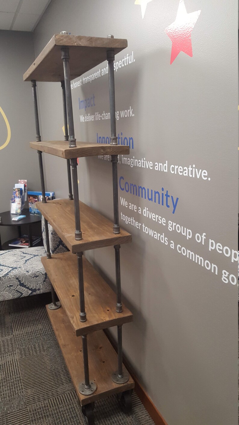 Bookcase With Casters Bookcase on Wheels Rustic Bookcase Etsy