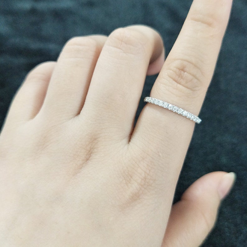 14K Weddings Bands Thin Band 14K Solid Gold Eternity Band Set With Micro Pave Moissanite Stacking Ring