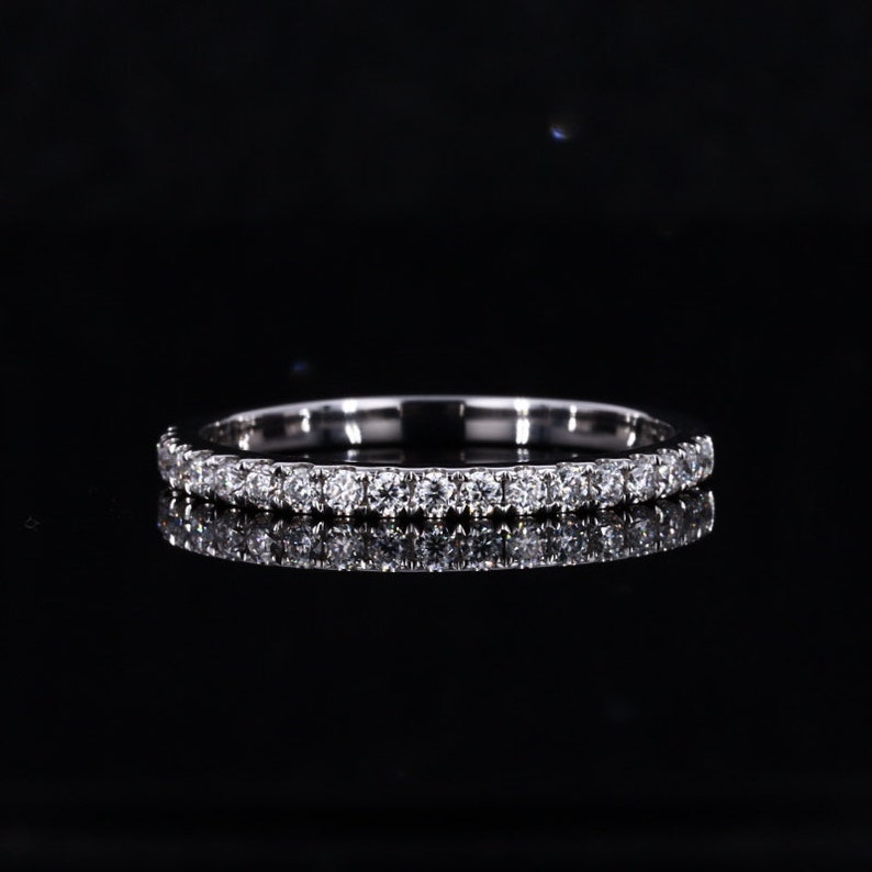 14K Weddings Bands Thin Band 14K Solid Gold Eternity Band Set With Micro Pave Moissanite Stacking Ring