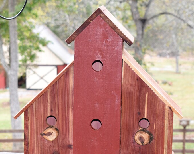 Extra Large Cedar Birdhouse Multifamily Red Barn Birdhouse Rustic 4 in