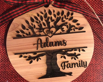 Personalized Family Name - Red Cedar Ornament - Tree of Life - Engraved Ornament - Handmade Gift