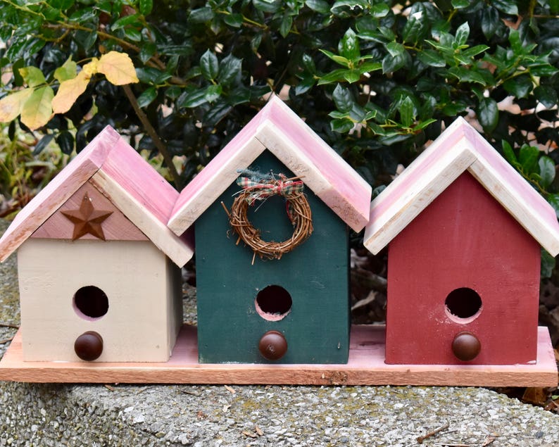 3 in 1 Cedar Birdhouse Village Country Birdhouses in Red Etsy