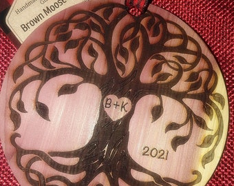 Romantic Tree Ornament - Cedar or Pine - Best Tree Ornament - Initials in Heart - Love - Engraved - Personalized - Tree of Life