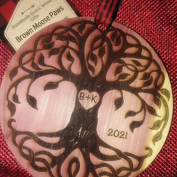 Romantic Tree Ornament - Cedar or Pine - Best Tree Ornament - Initials in Heart - Love - Engraved - Personalized - Tree of Life