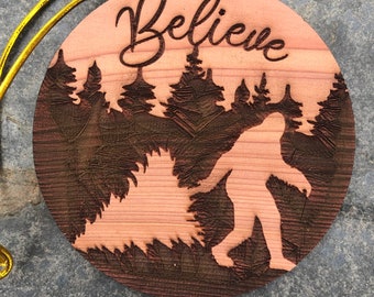 Red Cedar -  Engraved Big Foot Ornament "Believe"