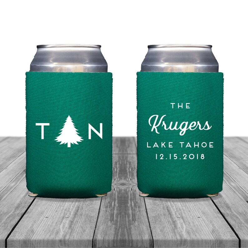Personalized Coolies Wedding Can Huggers Pine Tree Custom Christmas Wedding 1405 Can Coolers Winter Wedding Neoprene Can Coolers