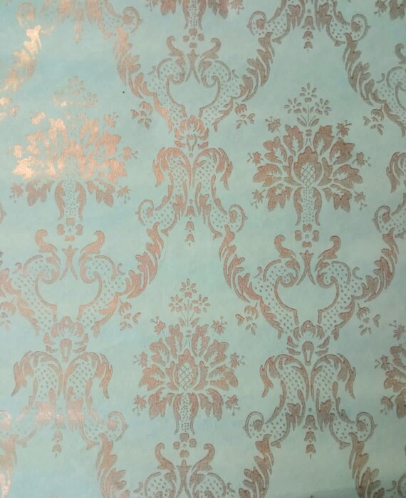Mint Damask Wallpaper by the Yard Vintage Wallpaper Material Etsy