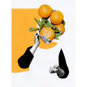 Hand cut collage artwork, art print, orange minimalist collage, woman portrait, citrus artwork, canadian artist, 8x10, 12x16, 18x24, 24x36 image 2