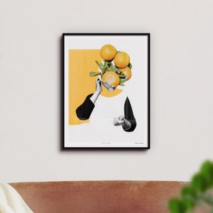 Hand cut collage artwork, art print, orange minimalist collage, woman portrait, citrus artwork, canadian artist, 8x10, 12x16, 18x24, 24x36 image 4