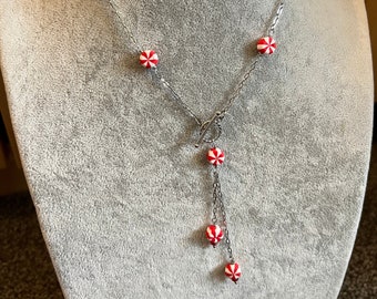 Holiday Mini-Peppermint "Candy" Pinwheel Toggle Clasp Y-Shaped Necklace