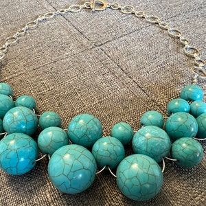 Faux Turquoise Woven Bubble Bead Statement Necklace