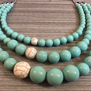 Mint Green Bold 3-Strand Beaded Necklace with Off White Accents