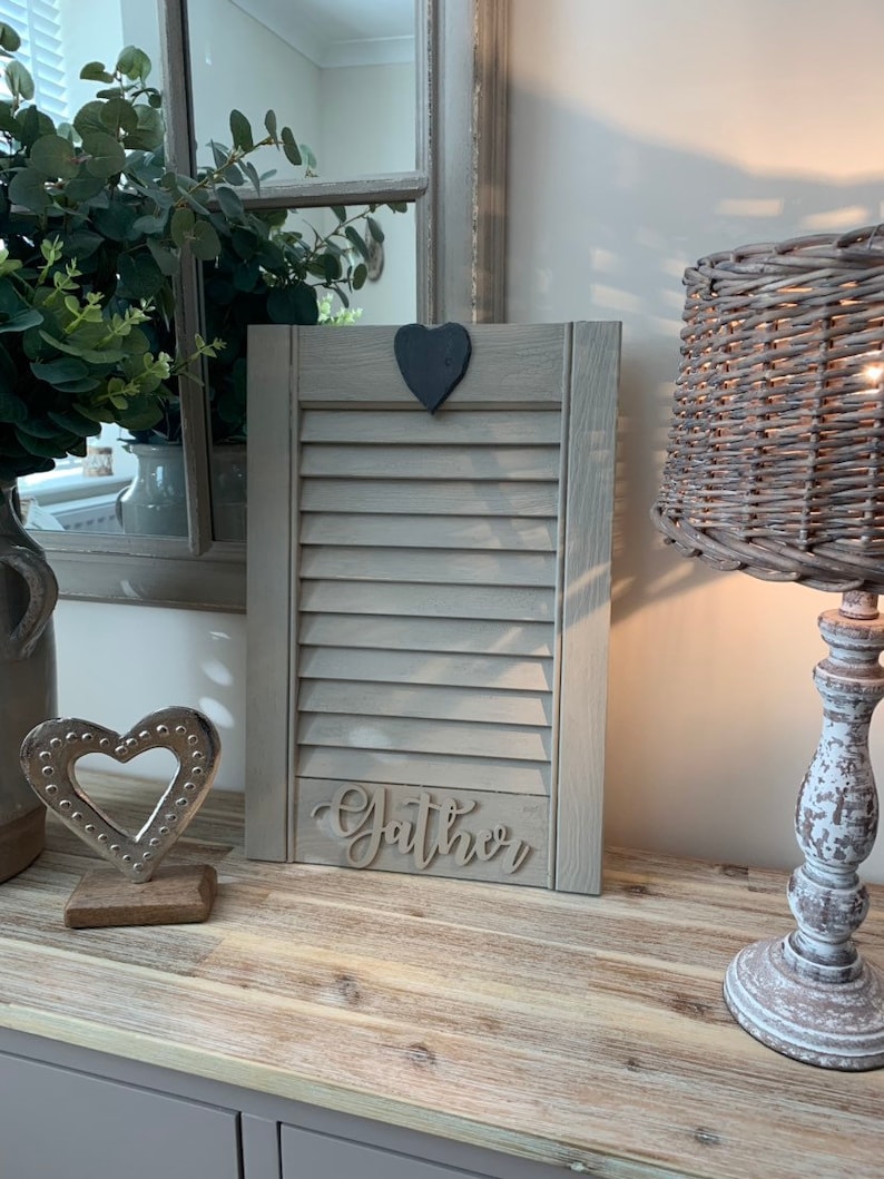 Stunning taupe crackle weathered effect vintage style wooden shutter rustic design gather and slate heart shutters painted and aged effect