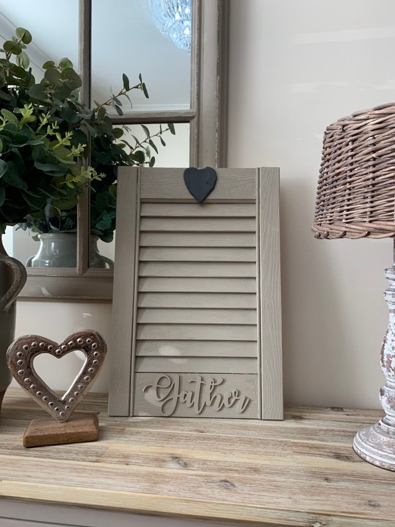 Stunning taupe crackle weathered effect vintage style wooden shutter rustic design gather and slate heart shutters painted and aged effect