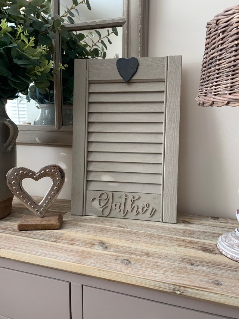 Stunning taupe crackle weathered effect vintage style wooden shutter rustic design gather and slate heart shutters painted and aged effect