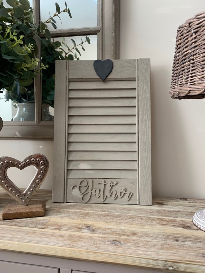 Stunning taupe crackle weathered effect vintage style wooden shutter rustic design gather and slate heart shutters painted and aged effect