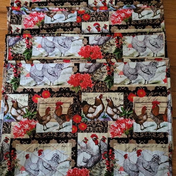 Potholders, trivets, hotpads, farmhouse, chickens, turkeys, roosters, quilted, insulated, matching binding